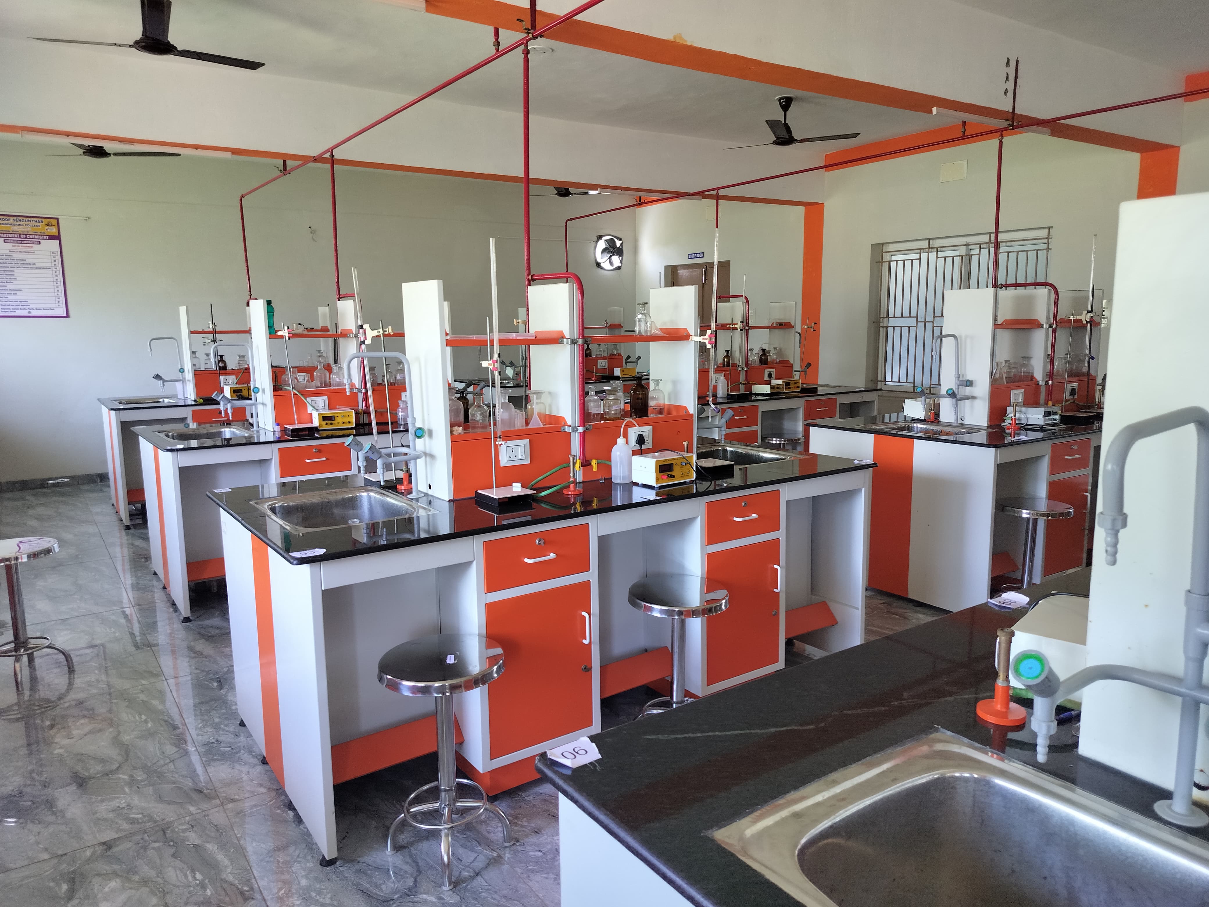 laboratory tables with sink and drainage